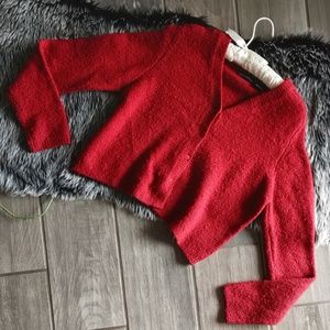 Anthropologie fuzzy red cropped sweater